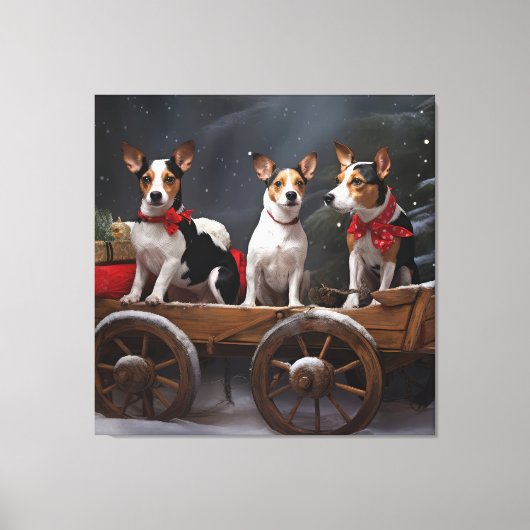 Toile Décor de Noël Rat Terrier Snowy Sleigh (Recto)