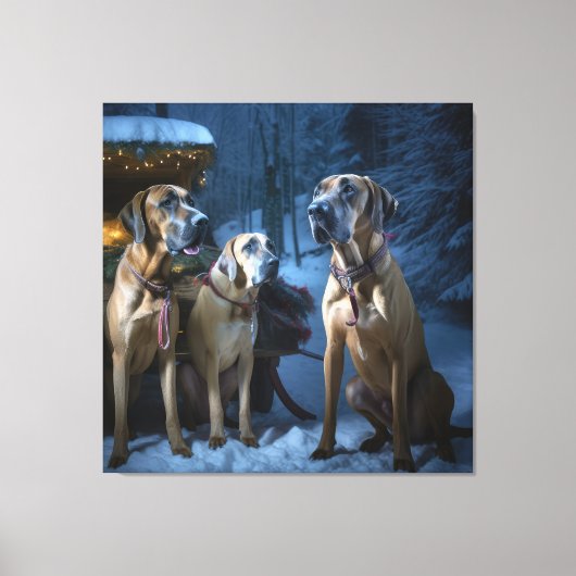 Toile Décor de Noël Rhodesian Ridgeback Snowy Sleigh (Recto)