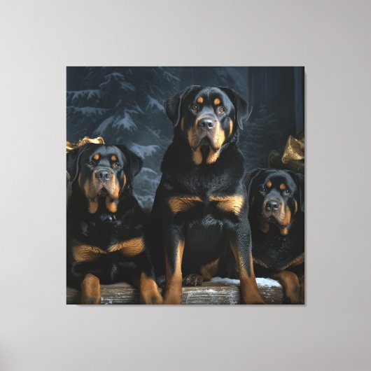 Toile Décor de Noël Rottweiler Snowy Sleigh (Recto)