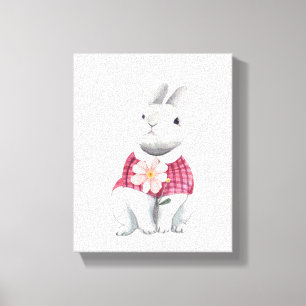 Toile Décor de nurserie en bois fleuri de lapin fantaisi