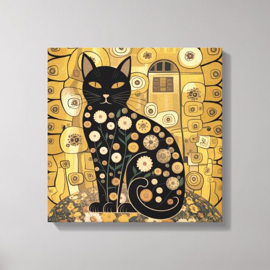 Toile Décor doré Gustav Klimt Style Chat Noir Art (Recto)