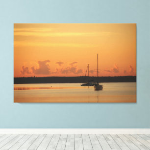 Toile Décor du coucher de soleil avec bateau