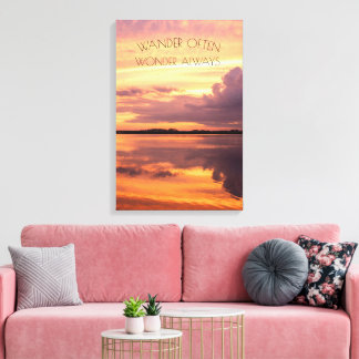 Toile Décor photo coucher de soleil sur l'eau avec citat