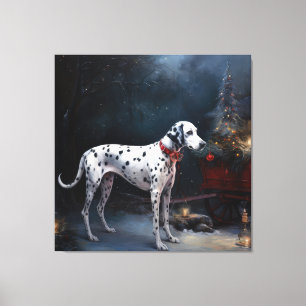Toile Décoration de Noël Dalmatien enneigé pour traîneau