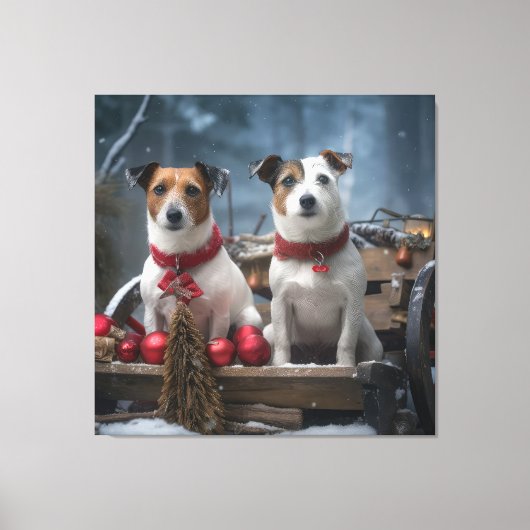 Toile Décoration de Noël Jack Russell enneigé (Recto)