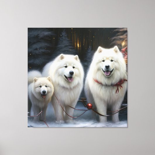 Toile Décoration de Noël Samoyed enneigé (Recto)