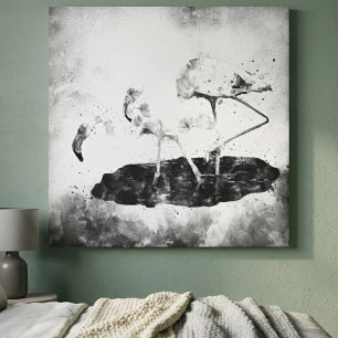 Toile Décoration murale aquarelle flamant rose noir et b
