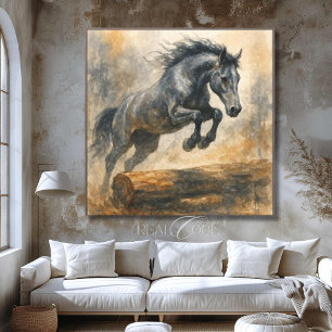 Toile Décoration murale équestre de cheval sautant marro