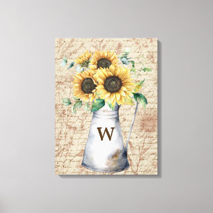 Toile Découpage de lettre vintage tournesol rustique mon