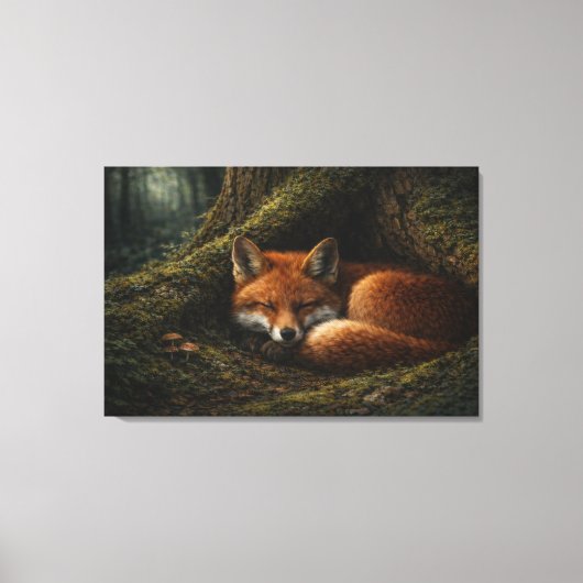 Toile Deep Forest Slumber | Fox Art | Stretched Canvas (Recto)