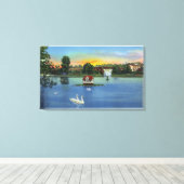 Toile Deering Oaks Fontaine et Duck House View (Insitu (Plancher de Bois))