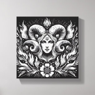 Toile Déesse du zodiaque Bélier aux cornes de bélier – M