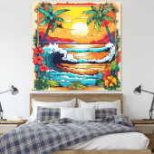 Toile Déferlement tropique rétro (Insitu(Chambre))