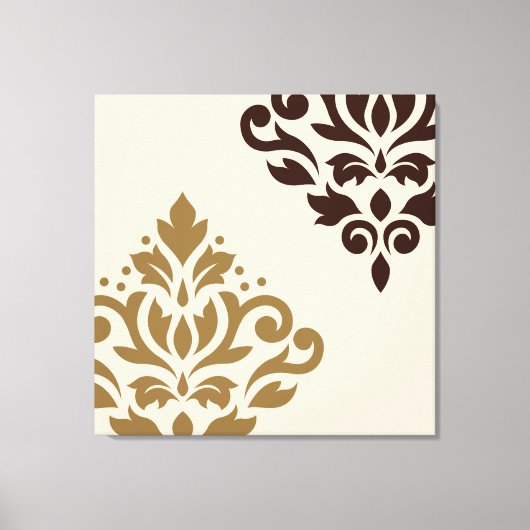 Toile Défiler Damask Art I Gold & Brown sur Crème (Recto)