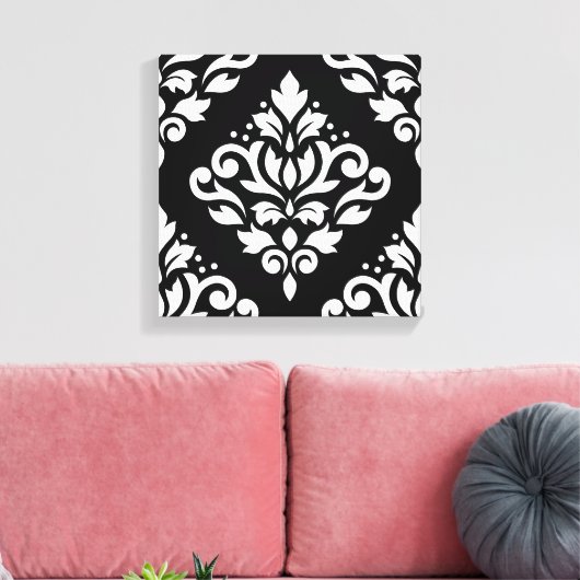 Toile Défiler Damask Grand Design (B) Blanc sur noir (Insitu(Salon))