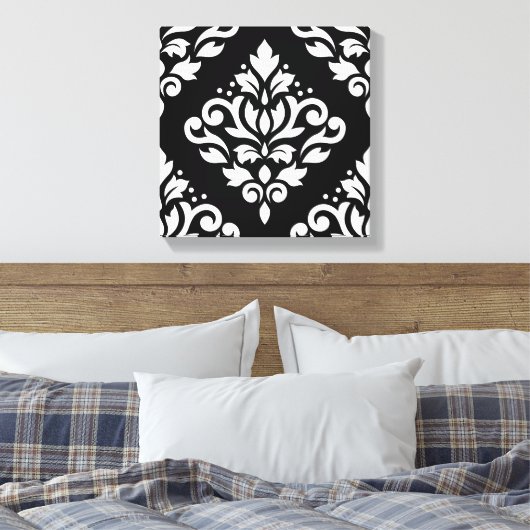 Toile Défiler Damask Grand Design (B) Blanc sur noir (Insitu(Chambre))