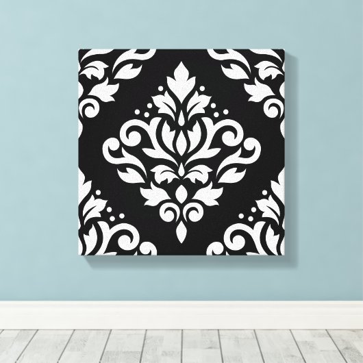 Toile Défiler Damask Grand Design (B) Blanc sur noir (Insitu (Plancher de Bois))