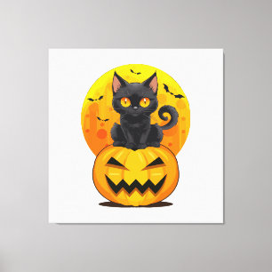 Toile Déguisement Halloween Citrouille Chat Noir