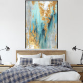 Toile Dérive Verticale : Abstrait Sarcelle et Or (Insitu(Chambre))