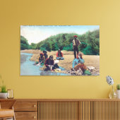 Toile Des Indiens lavent des vêtements dans la rivière r (Insitu(Salon))