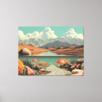 Désert et lac surréalistes avec poissons rouges