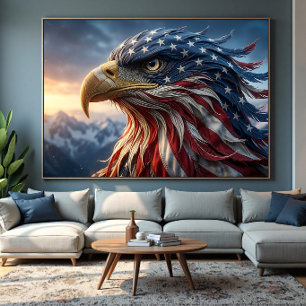 Toile Dessin d'aigle américain avec drapeau des États-Un