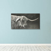 Toile Dessin de Charbon Longhorn Cow (Insitu (Plancher de Bois))