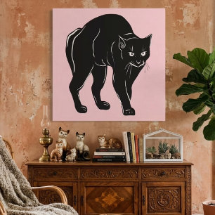 Toile Dessin de silhouette de chat noir rôdant Halloween
