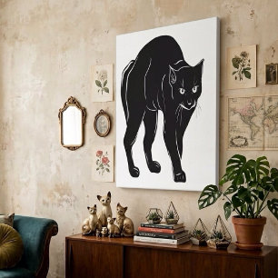 Toile Dessin de silhouette de chat noir rôdant Halloween