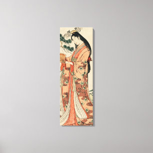 Toile Dessin en bois japonais ancien avec femme