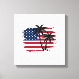 Toile Dessin vectoriel de plage patriotique avec drapeau