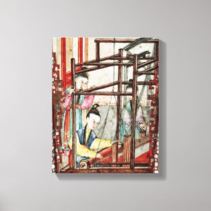 Toile Détail d'un vase dépeignant le tissage de soie