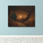 Toile Deux amis masculins envisagent la lune la nuit (Insitu (Plancher de Bois))