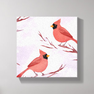 Toile Deux cardinaux rouges   Peinture à l'aquarelle
