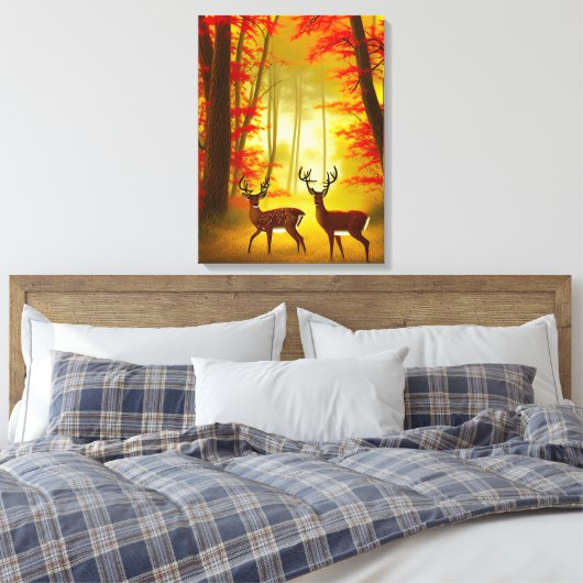 Toile Deux cerfs dans une forêt d'automne / Bois (Insitu(Chambre))