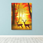 Toile Deux cerfs dans une forêt d'automne / Bois (Insitu (Plancher de Bois))