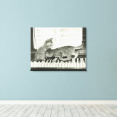Toile Deux chaton jouant sur le clavier du piano, (B&W) (Insitu (Plancher de Bois))