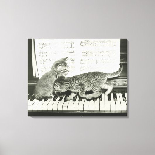Toile Deux chaton jouant sur le clavier du piano, (B&W) (Recto)
