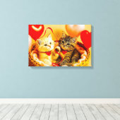 Toile Deux chatons mignons dans un panier avec un ballon (Insitu (Plancher de Bois))