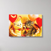 Toile Deux chatons mignons dans un panier avec un ballon (Recto)