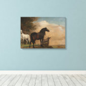 Toile Deux chevaux dans une prairie près d'une porte (Pa (Insitu (Plancher de Bois))