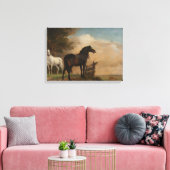 Toile Deux chevaux dans une prairie près d'une porte (Pa (Insitu(Salon))