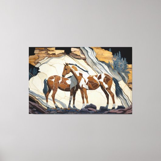 Toile Deux chevaux se reposent sur les rochers. Pri. toi (Recto)