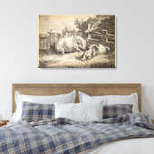 Toile Deux cochons couchés dans la paille dans un stylo  (Insitu(Chambre))