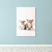 Toile Deux Corgi gallois assis (Insitu (Plancher de Bois))