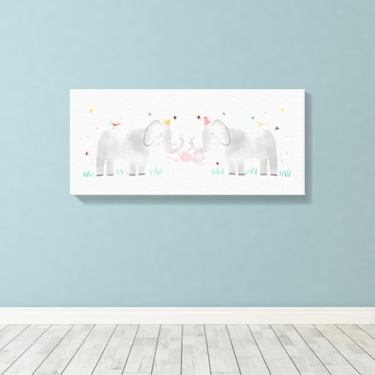 Toile Deux éléphants et un singe (Insitu (Plancher de Bois))