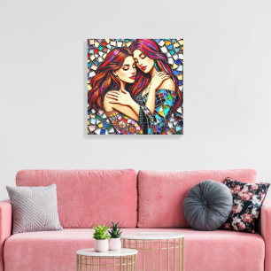 Toile Deux femmes amoureuses   Style Carrelage mosaïque 