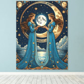 Toile deux filles tenant une lune d'imaginaire (Insitu (Plancher de Bois))