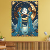 Toile deux filles tenant une lune d'imaginaire (Insitu(Salon))