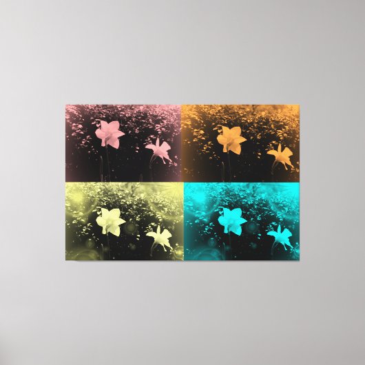 Toile Deux fleurs délicates en rose, bleu, jaune, marsal (Recto)